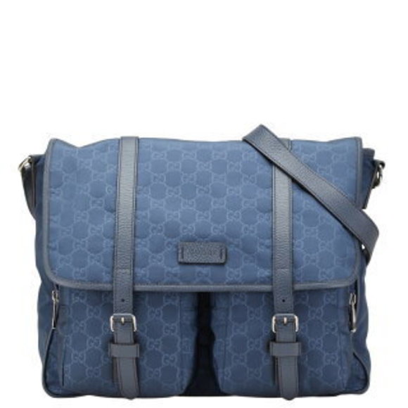 Gucci GG Nylon Crossbody Messenger Navy Blue Leather - Picture 1 of 8